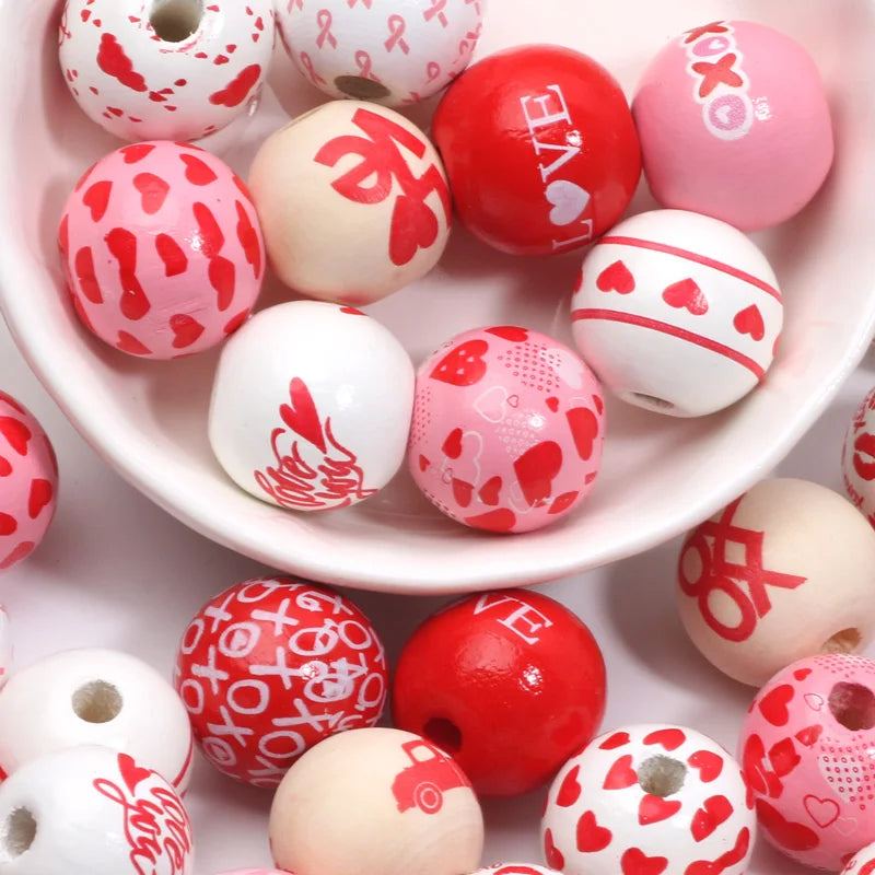 Valentine's Day Wood Beads