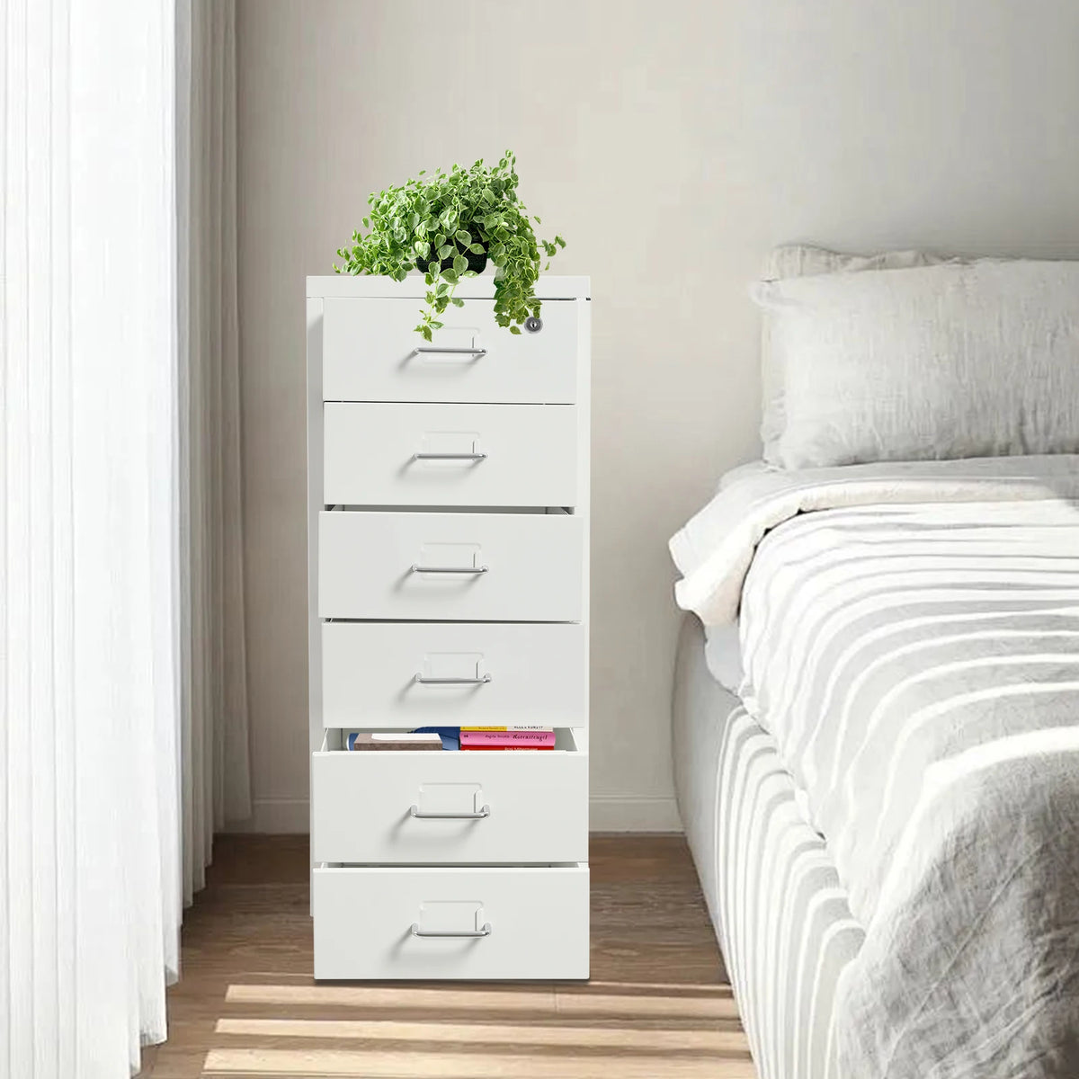 White 6 Drawer File Cabinet with Wheels