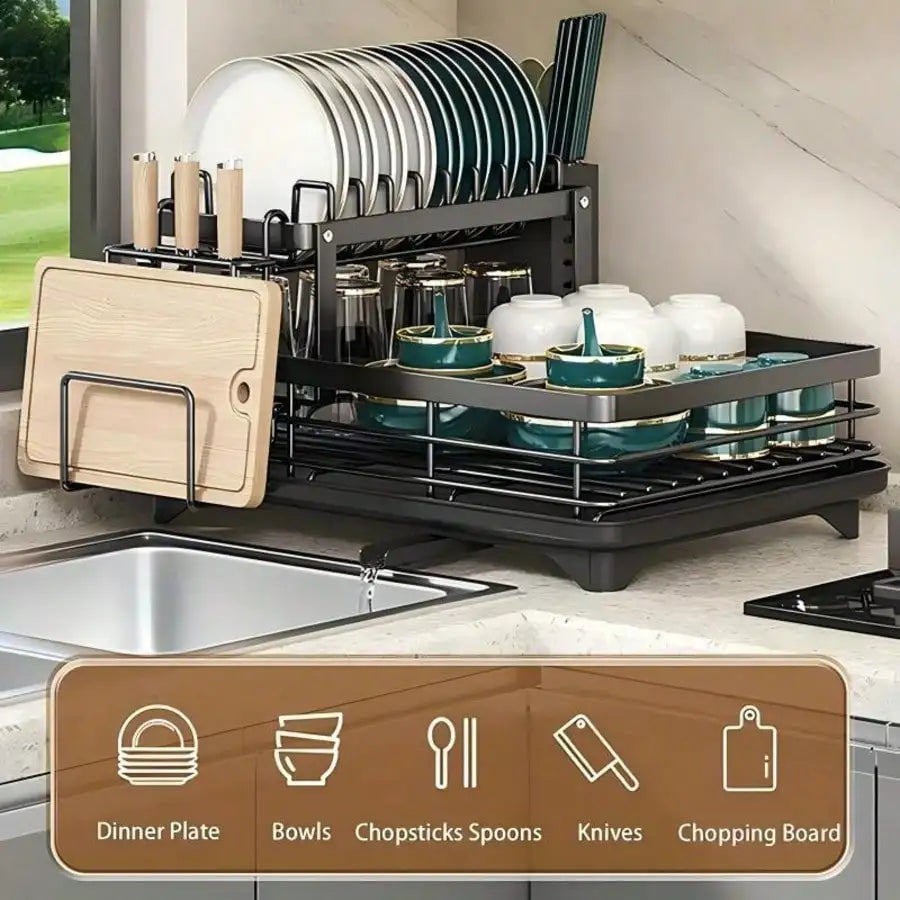 2 Tier Dish Drying Rack with Drainboard