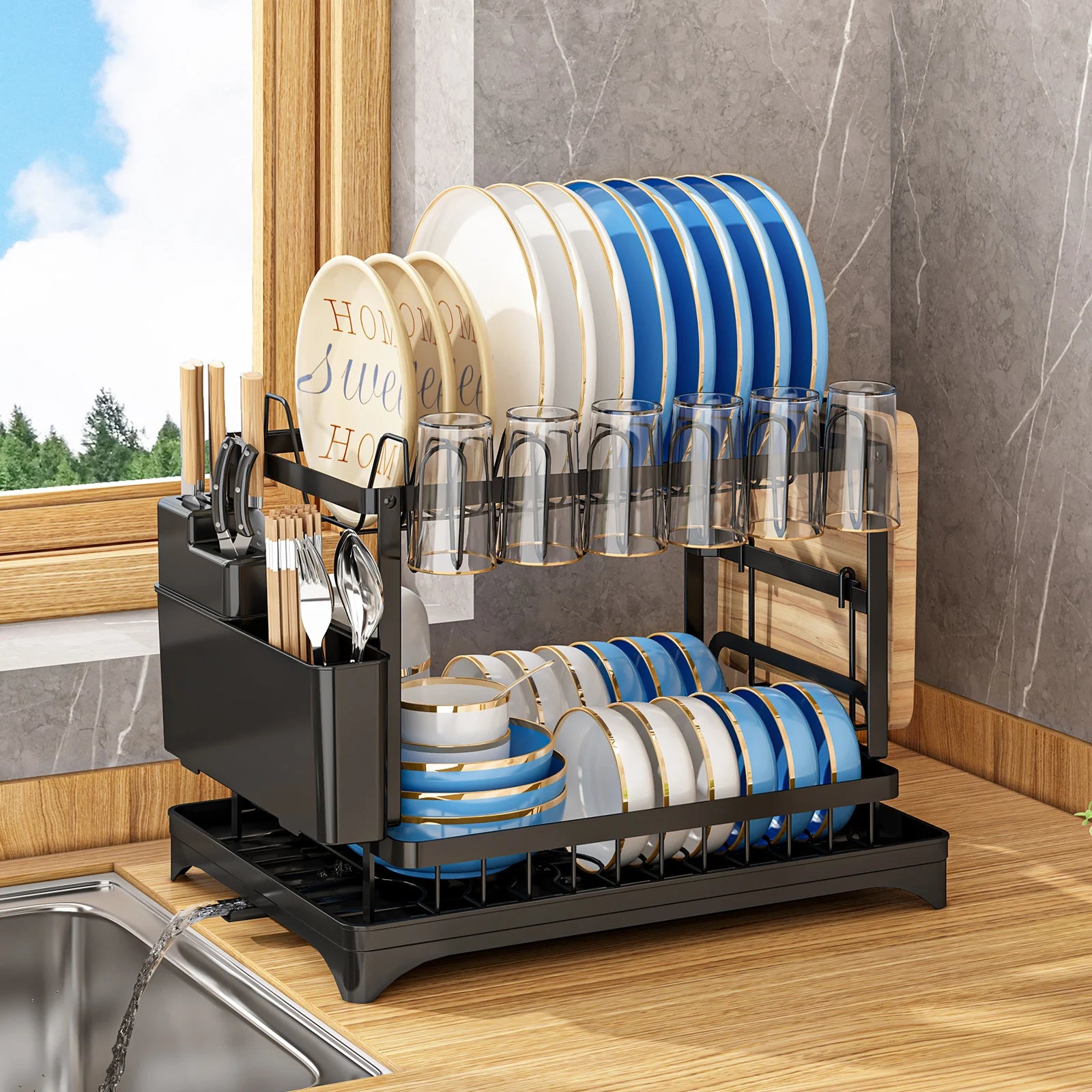 2-Tier Dish Racks with Drainboard