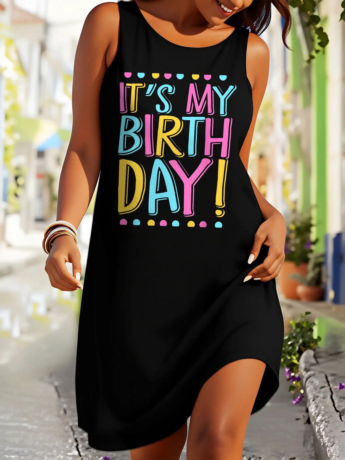 It's My Birthday Sleeveless Crew Neck Dress