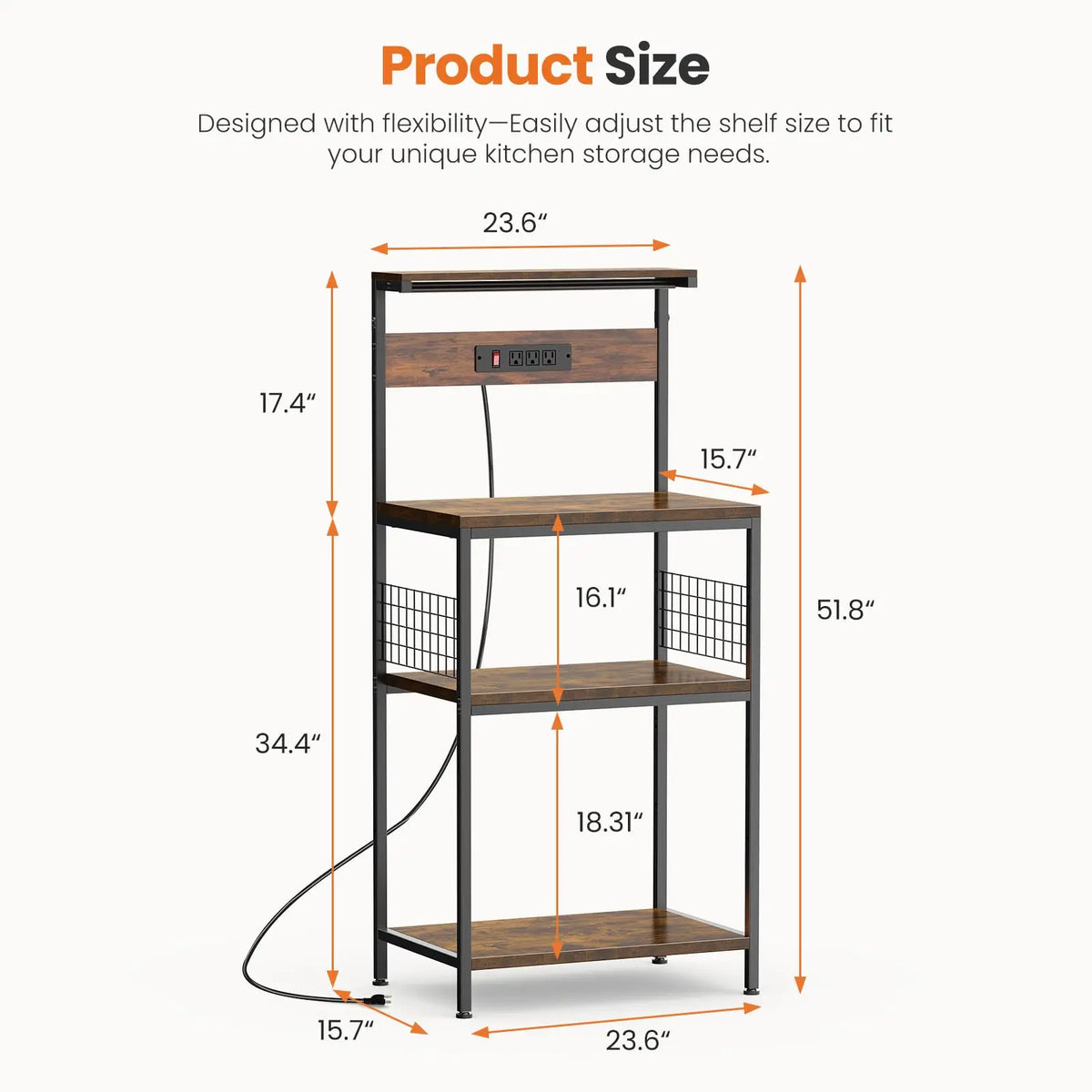 Kitchen Bakers Rack with Power Outlet