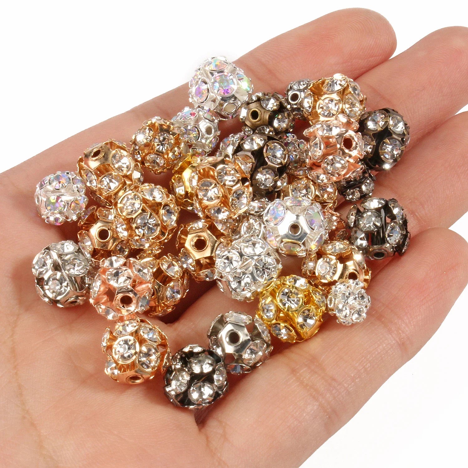 50pc/Lot 6mm 8mm 10mm AB Color  Rhinestone Ball Shape Loose Beads Metal Crystal Beads for Jewelry Making DIY Accessories