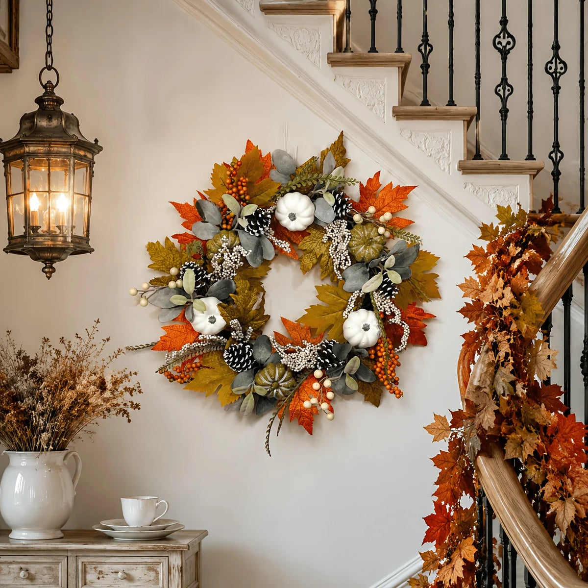 Fall Artificial Pumpkin Wreath