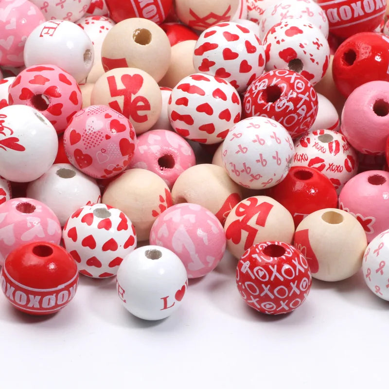Valentine's Day Wood Beads