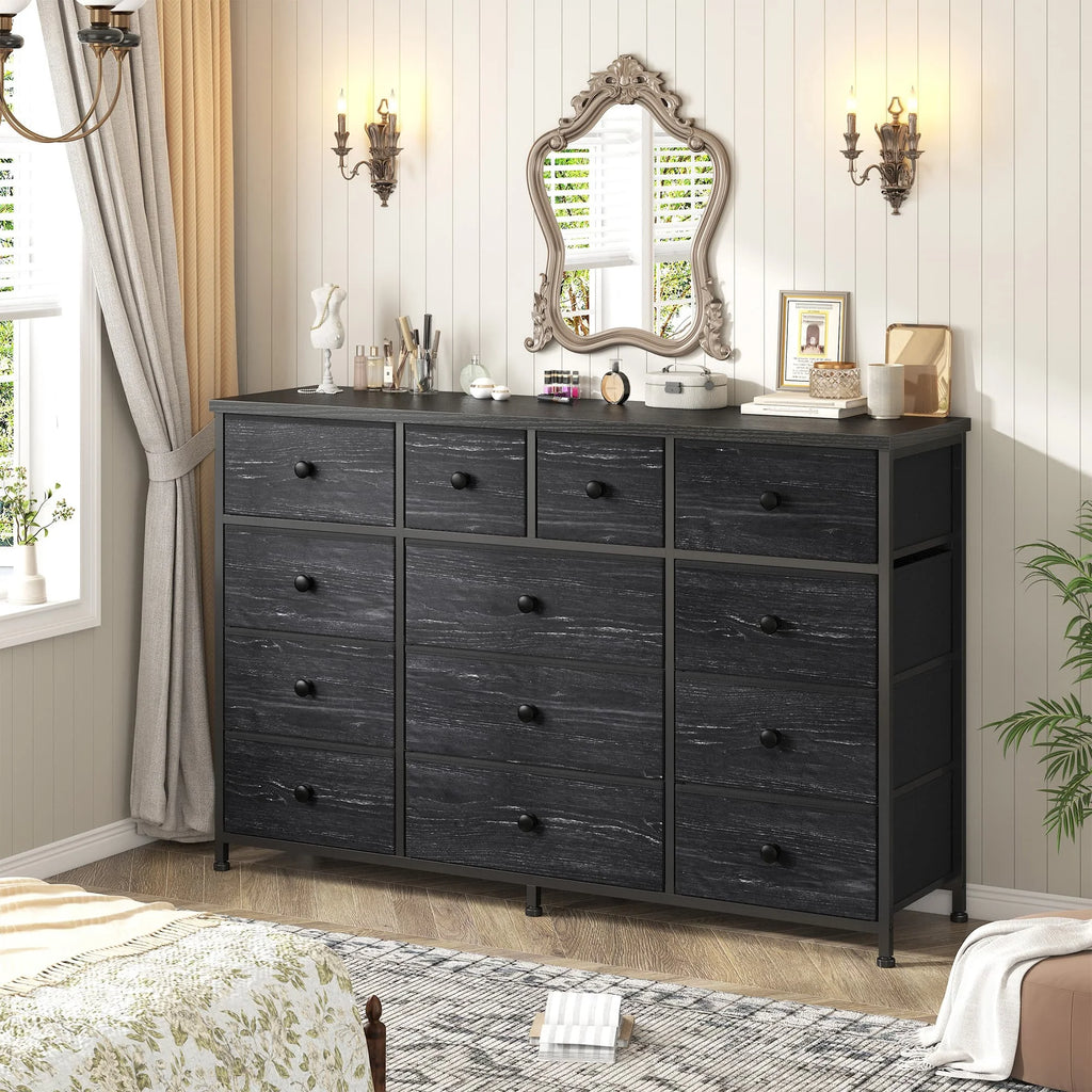 EnHomee 13-Drawer Storage Unit & TV Stand – 47" Wide Fabric Dresser with Wood Top – For Bedroom, Living Room, Hallway, Apartment