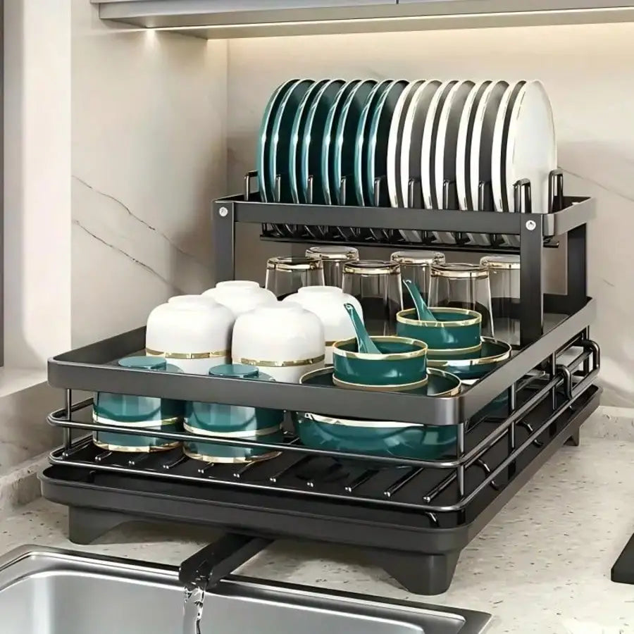 2 Tier Dish Drying Rack with Drainboard