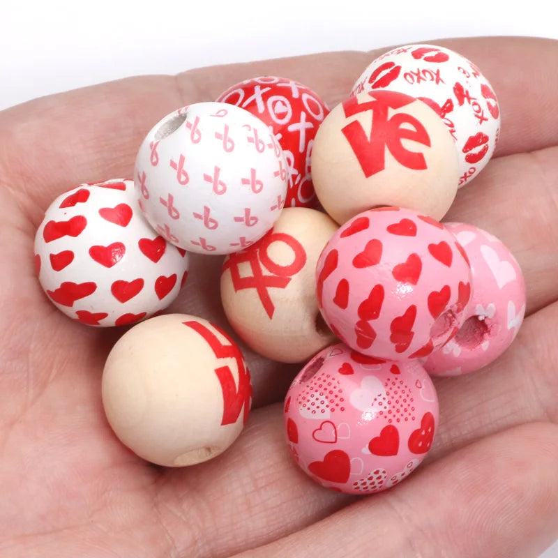 Valentine's Day Wood Beads