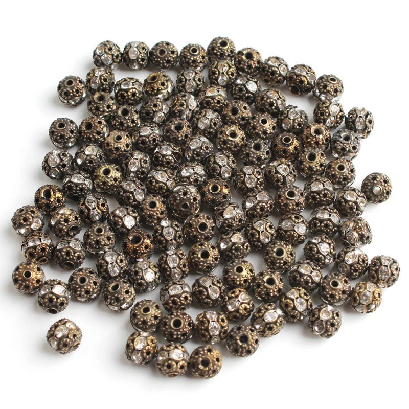 50pc/Lot 6mm 8mm 10mm AB Color  Rhinestone Ball Shape Loose Beads Metal Crystal Beads for Jewelry Making DIY Accessories