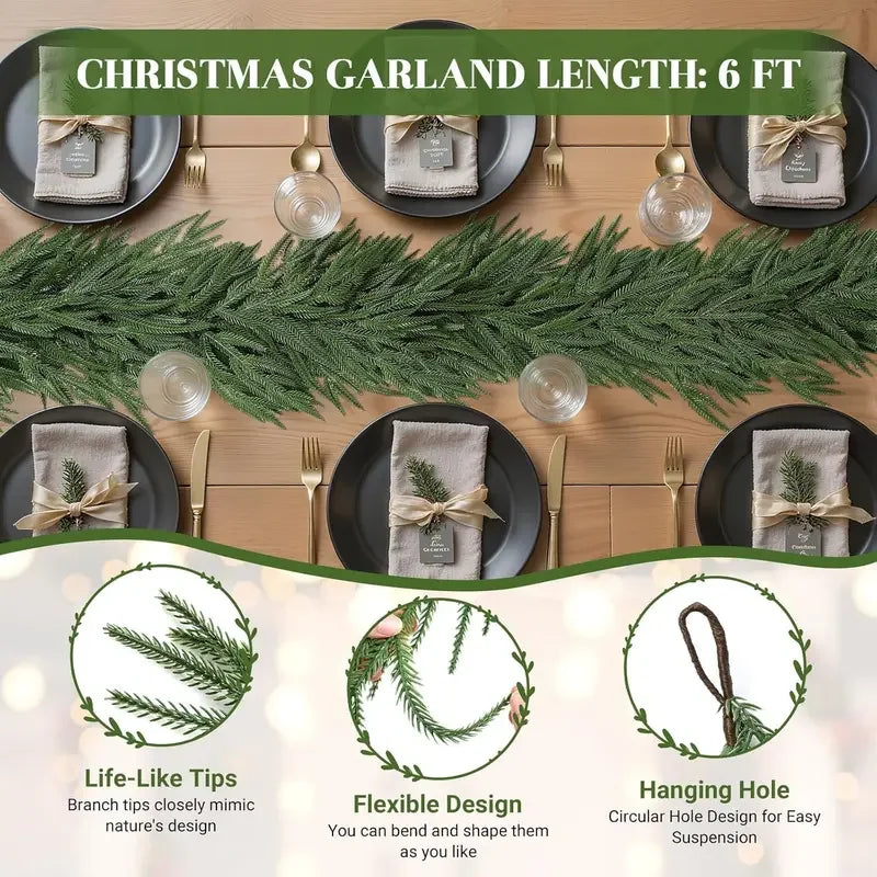 6FT Norfolk Pine Artificial Christmas Garland