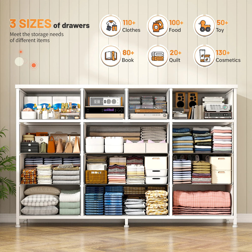 EnHomee 13-Drawer Storage Unit & TV Stand – 47" Wide Fabric Dresser with Wood Top – For Bedroom, Living Room, Hallway, Apartment