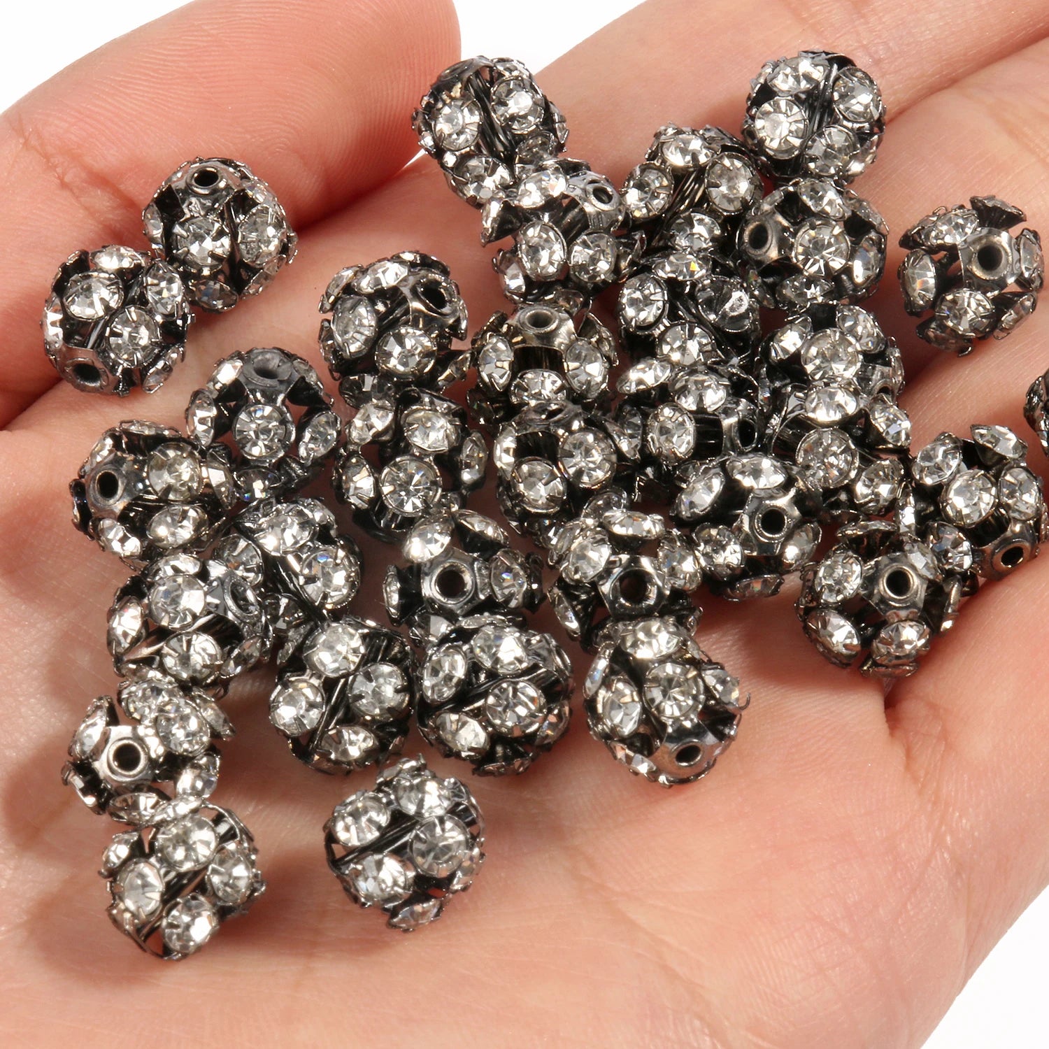 50pc/Lot 6mm 8mm 10mm AB Color  Rhinestone Ball Shape Loose Beads Metal Crystal Beads for Jewelry Making DIY Accessories