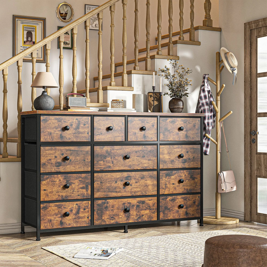 EnHomee 13-Drawer Storage Unit & TV Stand – 47" Wide Fabric Dresser with Wood Top – For Bedroom, Living Room, Hallway, Apartment