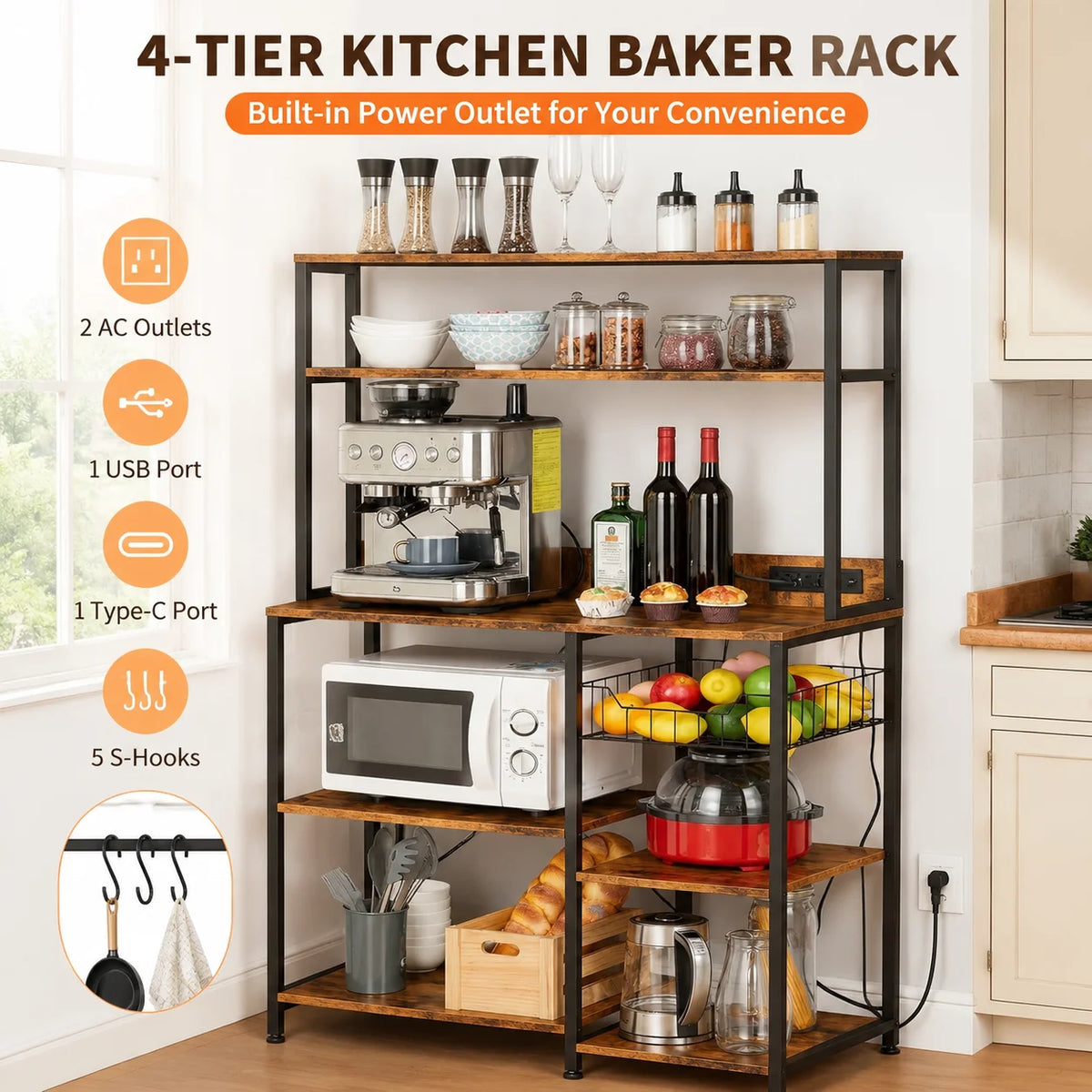 Kitchen Baker Rack with Power Outlet