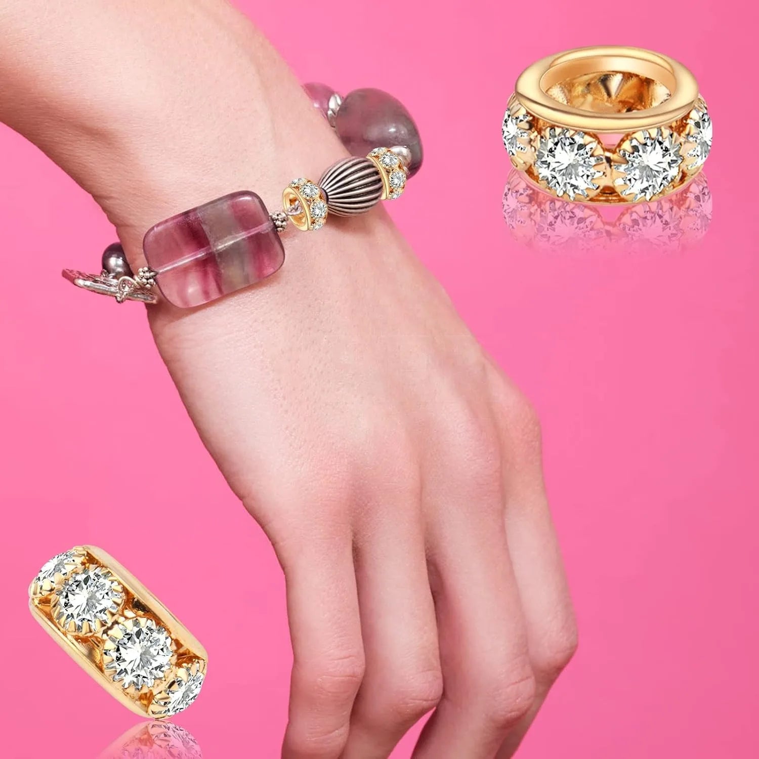 40pcs Rhinestone European Spacer Beads