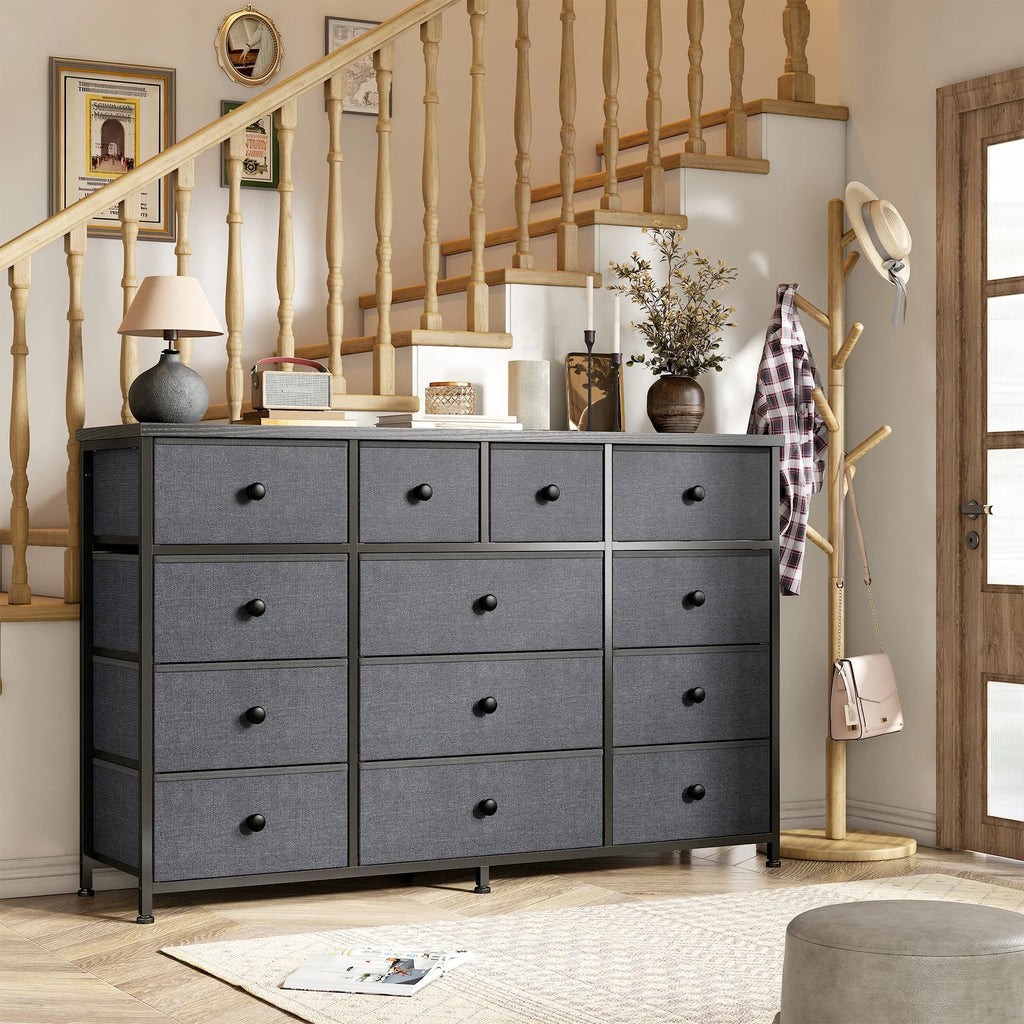 EnHomee 13-Drawer Storage Unit & TV Stand – 47" Wide Fabric Dresser with Wood Top – For Bedroom, Living Room, Hallway, Apartment