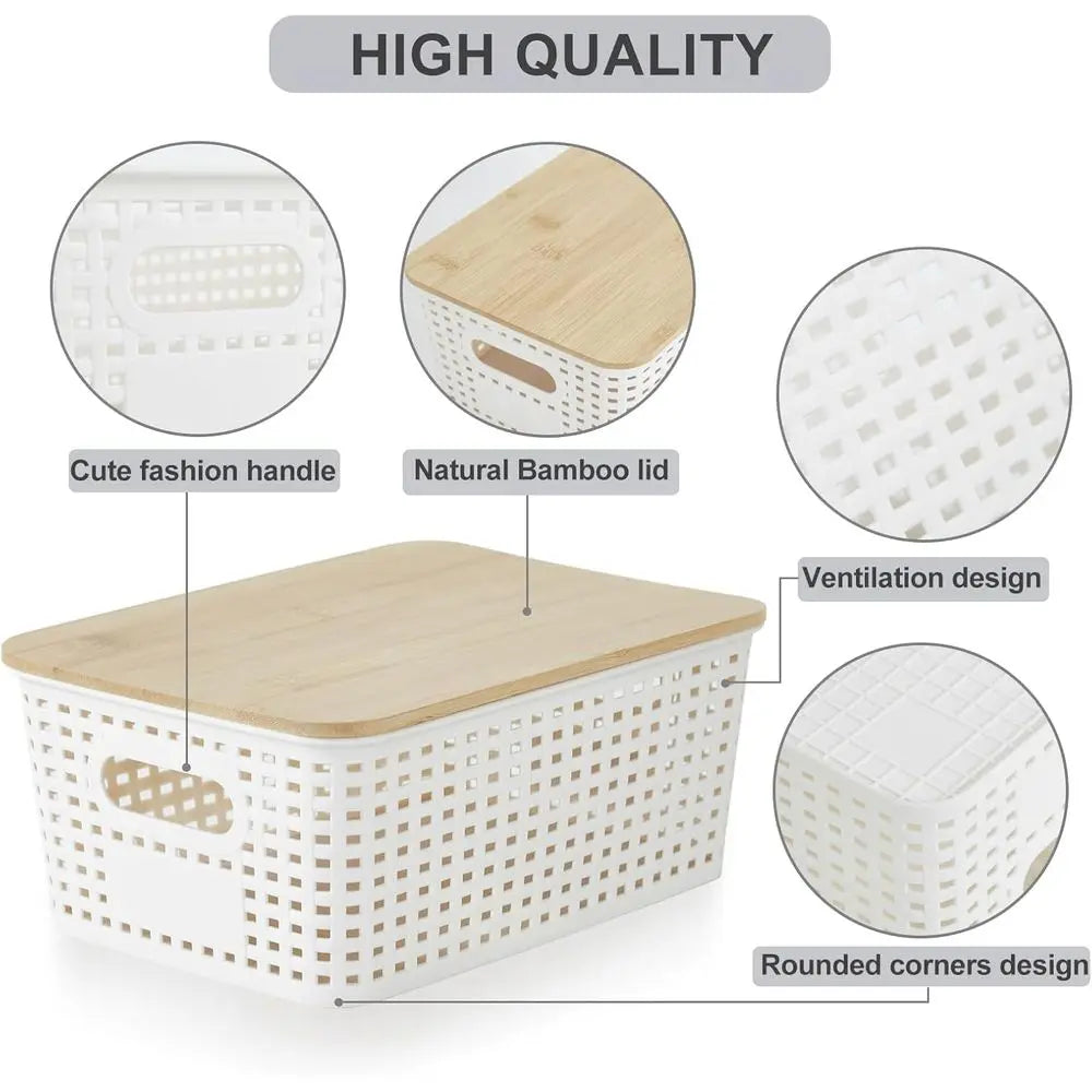 Plastic Storage Bins with Bamboo Lids