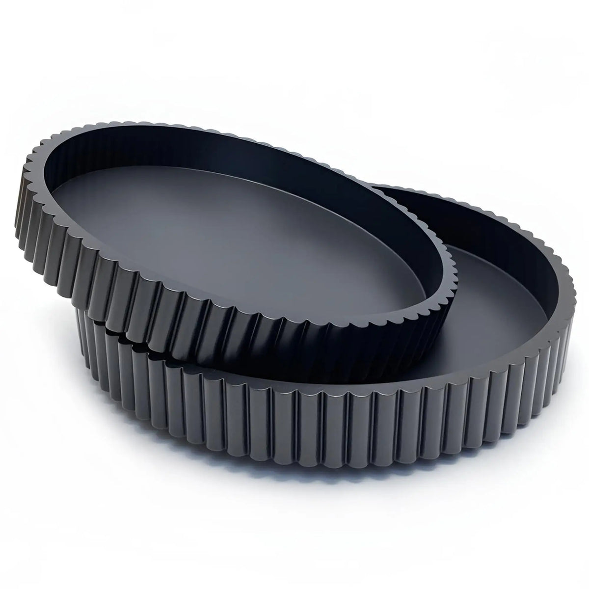 Black Fluted Edge Round Wooden Tray Set