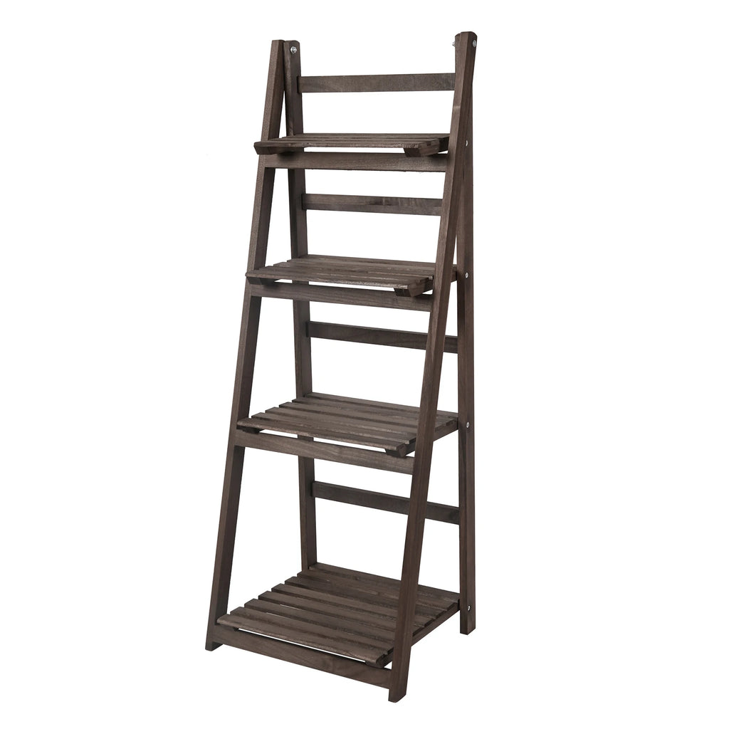 4 Tier Foldable Wooden Ladder Shelf