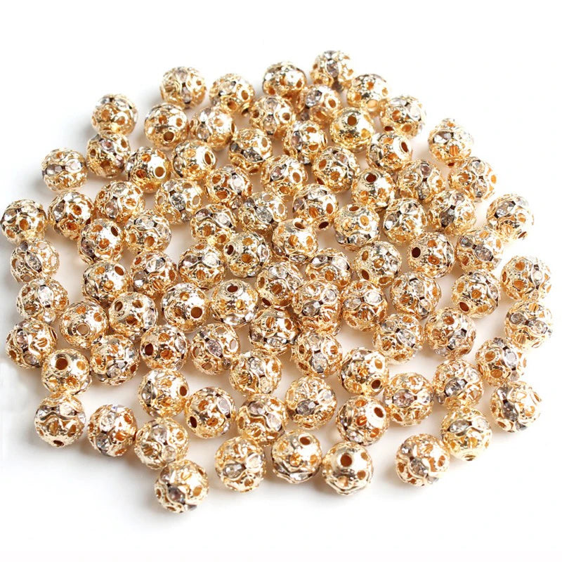 50pc/Lot 6mm 8mm 10mm AB Color  Rhinestone Ball Shape Loose Beads Metal Crystal Beads for Jewelry Making DIY Accessories