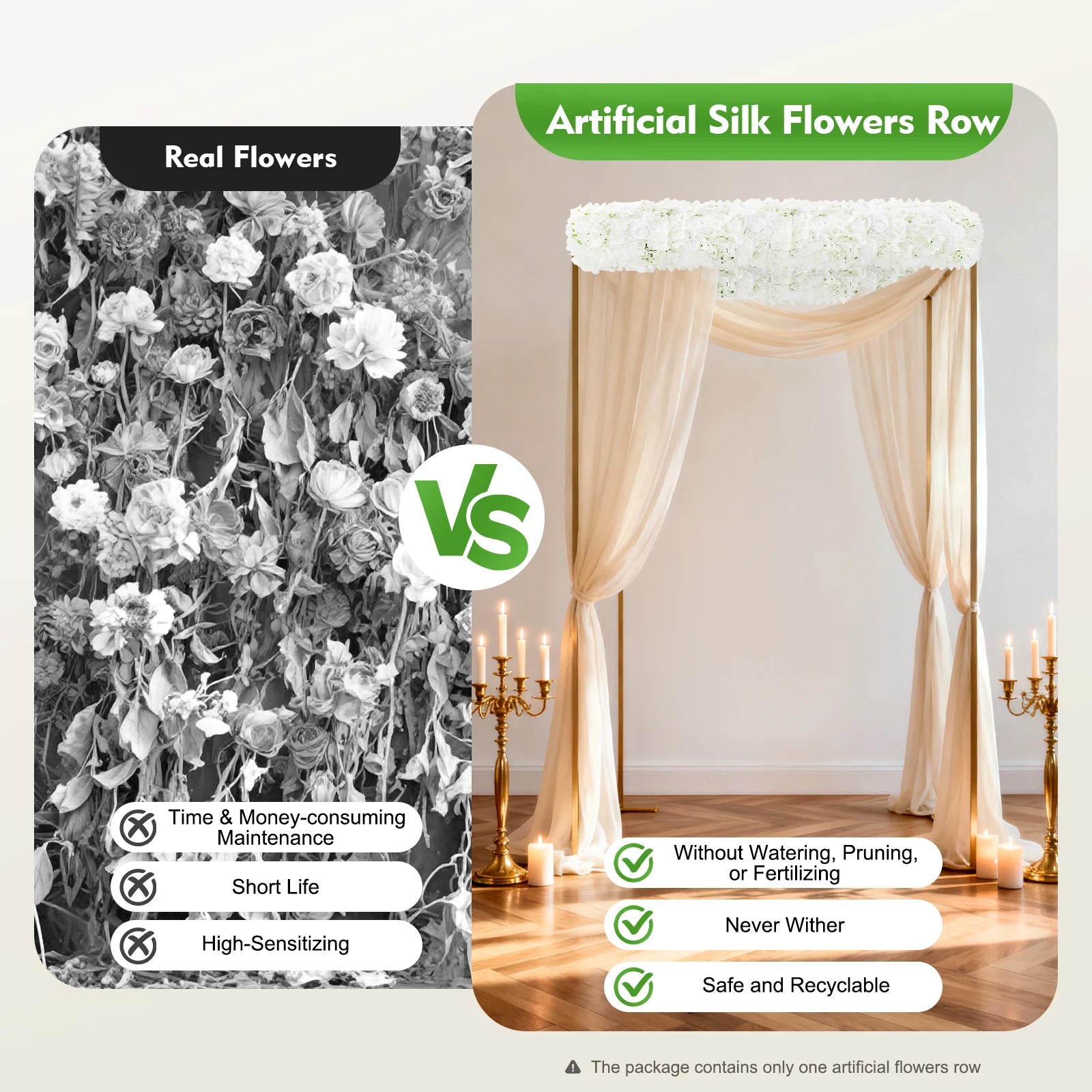 White Artificial Silk Flower Row