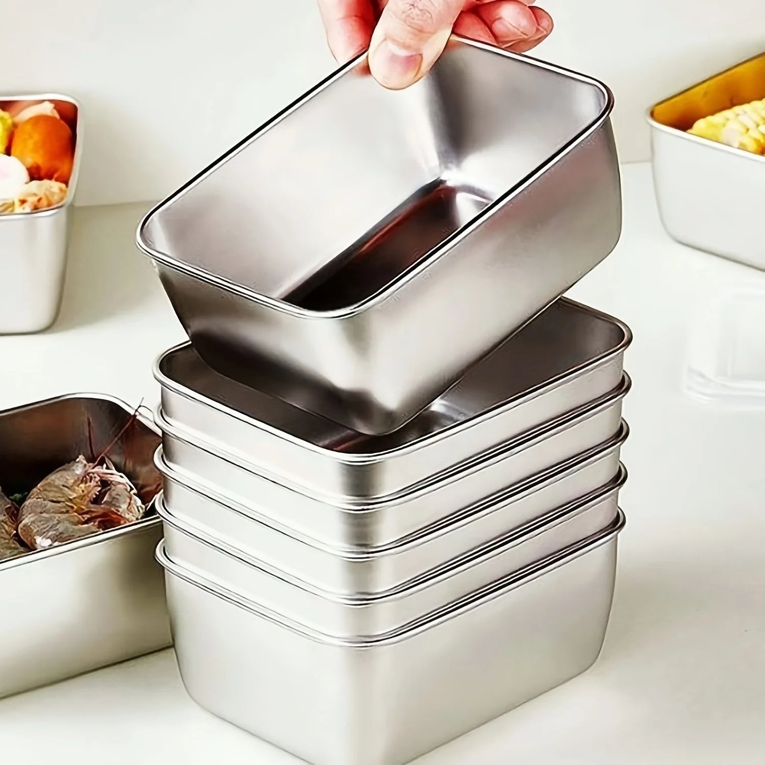 Stainless Steel Food Storage Pans  With Lids