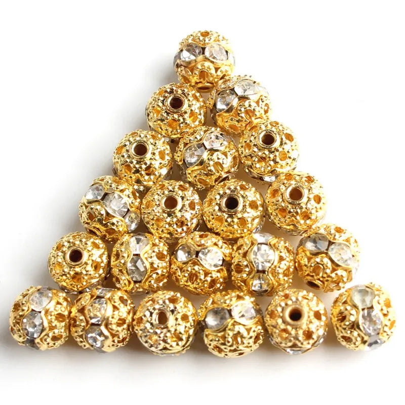 50pc/Lot 6mm 8mm 10mm AB Color  Rhinestone Ball Shape Loose Beads Metal Crystal Beads for Jewelry Making DIY Accessories