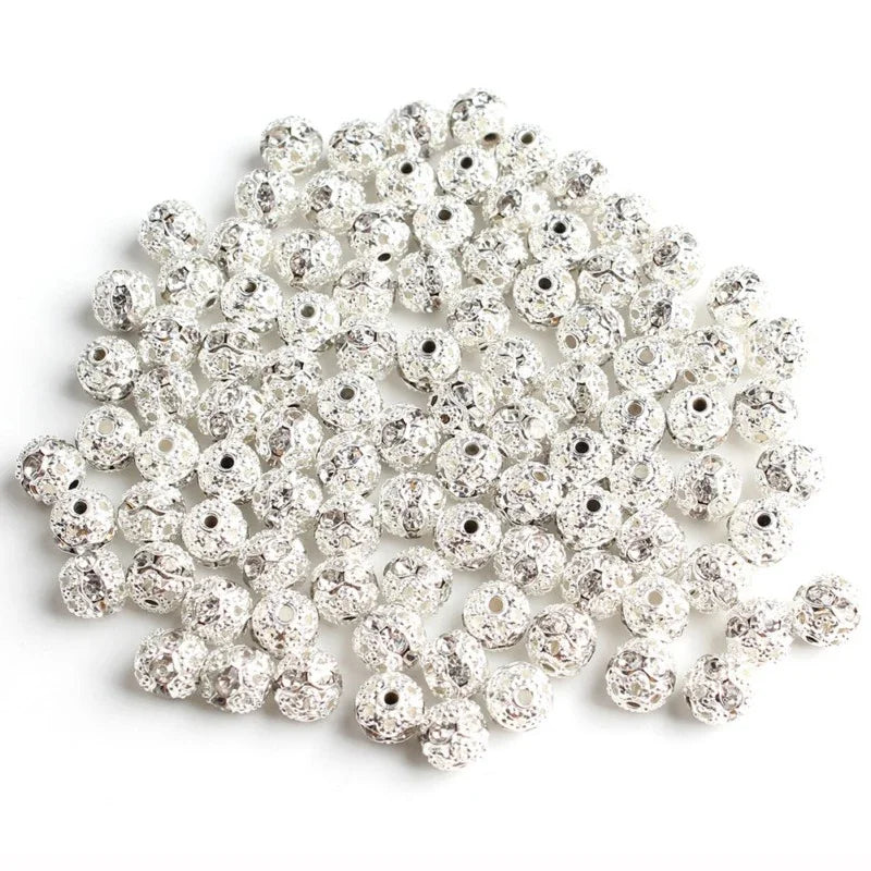 50pc/Lot 6mm 8mm 10mm AB Color  Rhinestone Ball Shape Loose Beads Metal Crystal Beads for Jewelry Making DIY Accessories