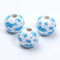 Round Flower Painting Wood Beads
