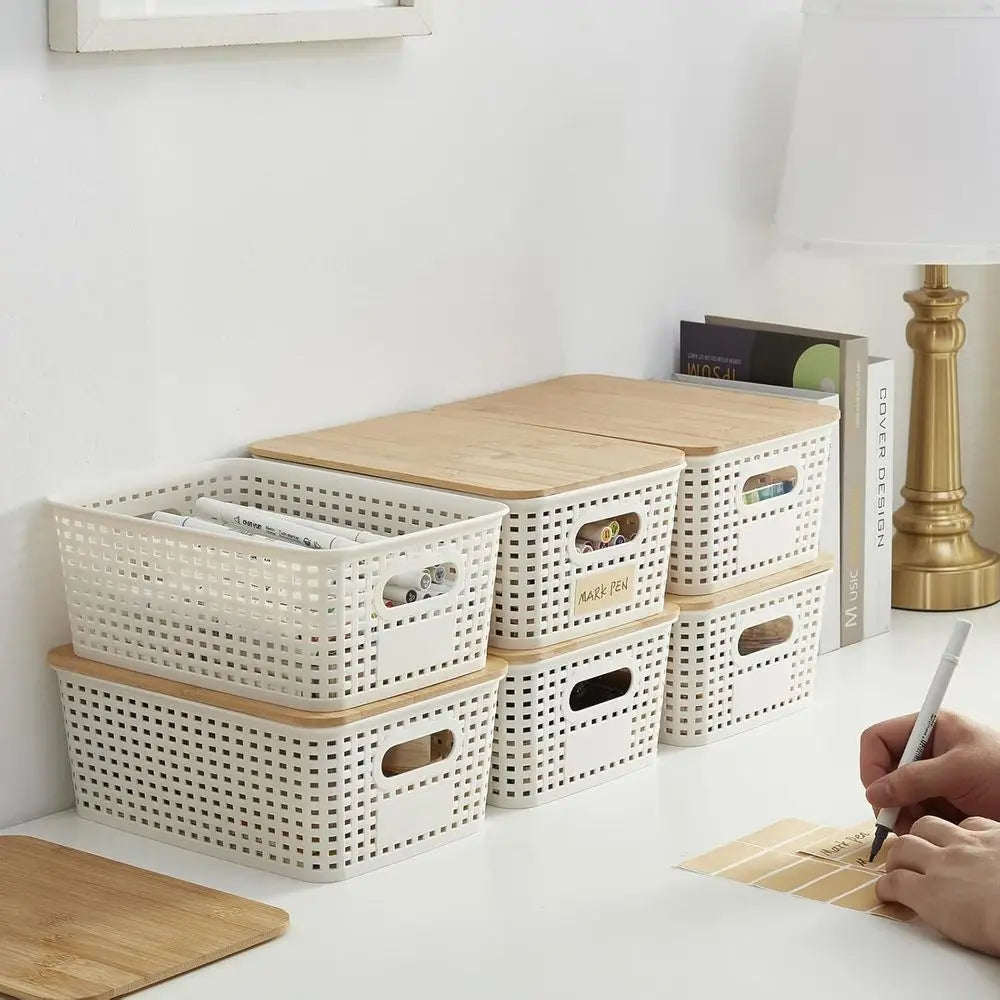 Plastic Storage Bins with Bamboo Lids