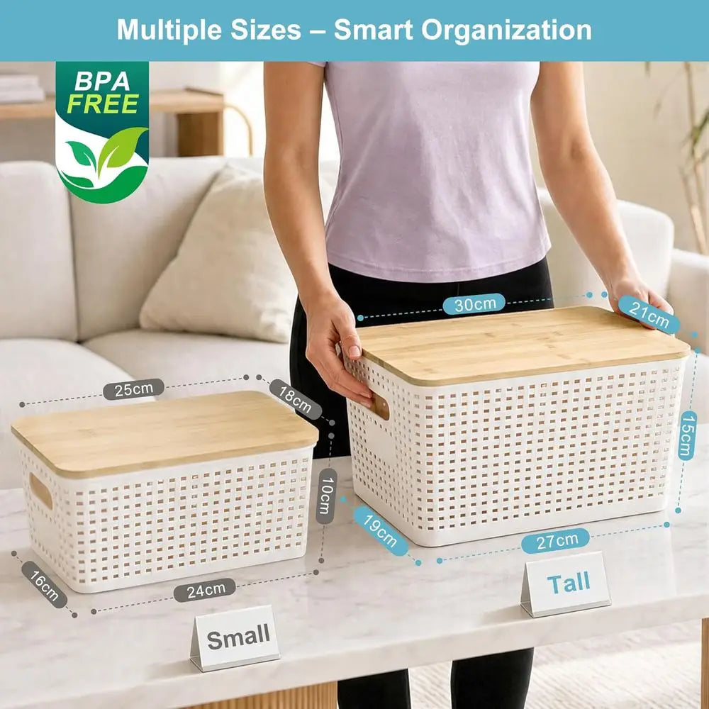Plastic Storage Bins with Bamboo Lids