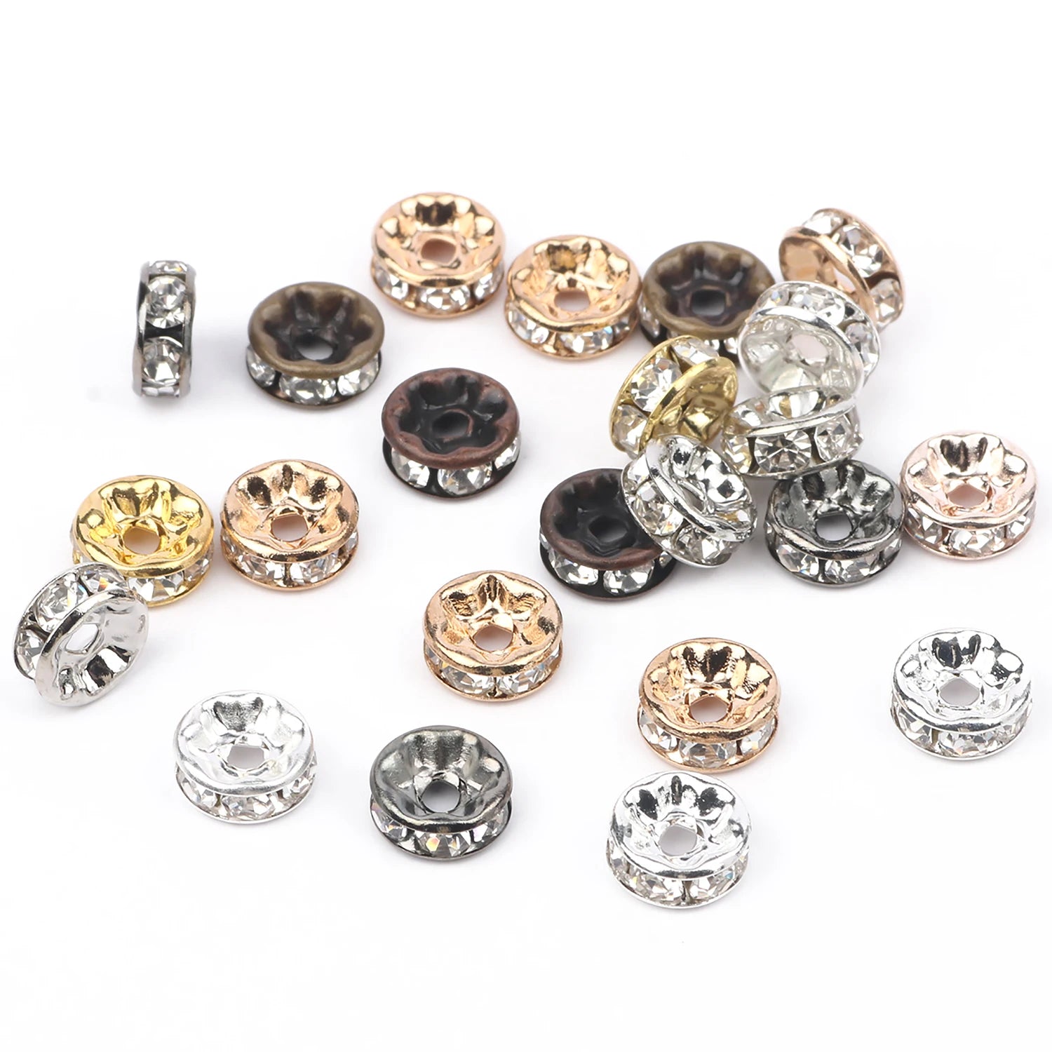 50pc/Lot 6mm 8mm 10mm AB Color  Rhinestone Ball Shape Loose Beads Metal Crystal Beads for Jewelry Making DIY Accessories