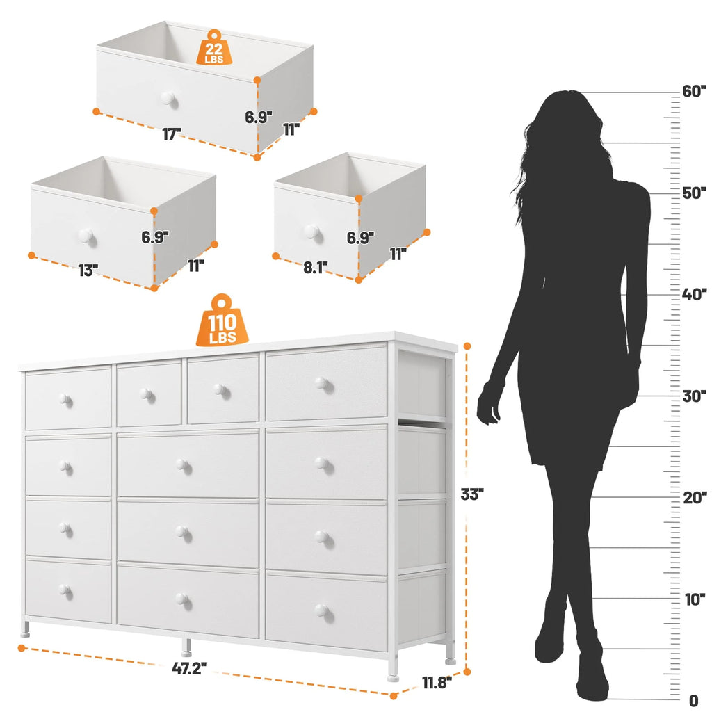 EnHomee 13-Drawer Storage Unit & TV Stand – 47" Wide Fabric Dresser with Wood Top – For Bedroom, Living Room, Hallway, Apartment