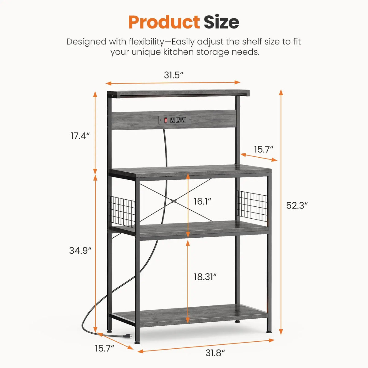 Kitchen Bakers Rack with Power Outlet