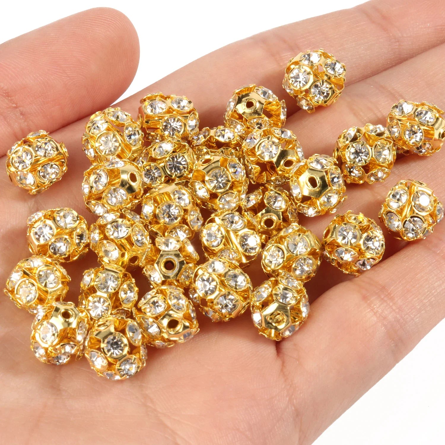 50pc/Lot 6mm 8mm 10mm AB Color  Rhinestone Ball Shape Loose Beads Metal Crystal Beads for Jewelry Making DIY Accessories