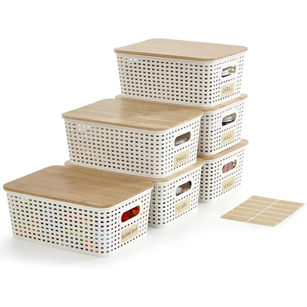 Plastic Storage Bins with Bamboo Lids