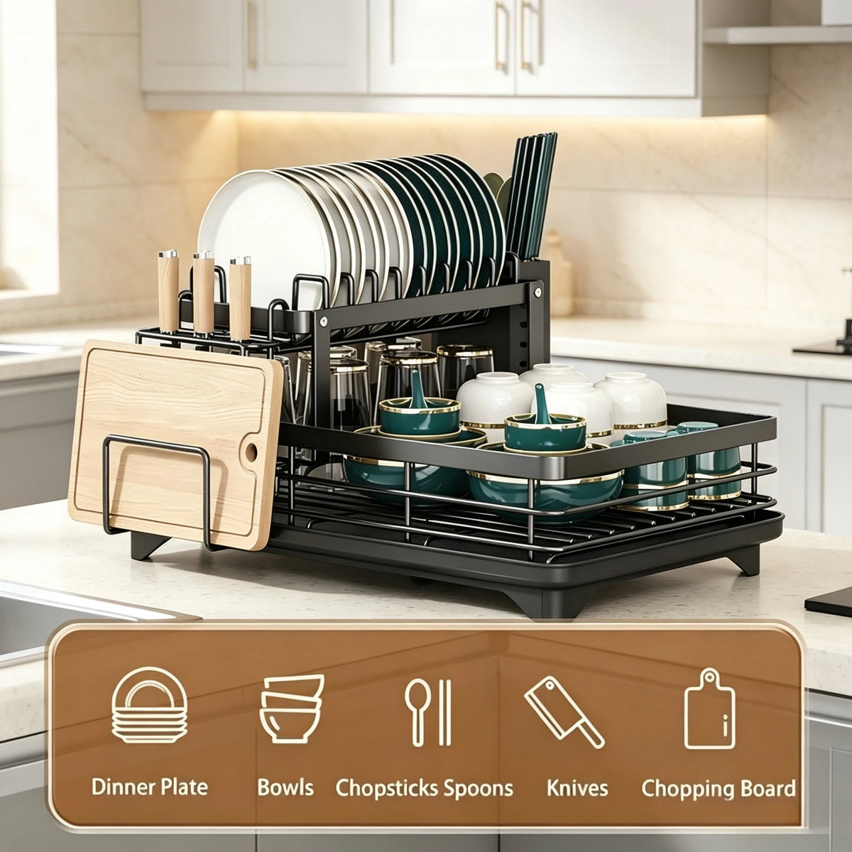 2 Tier Dish Drying Rack with Drainboard