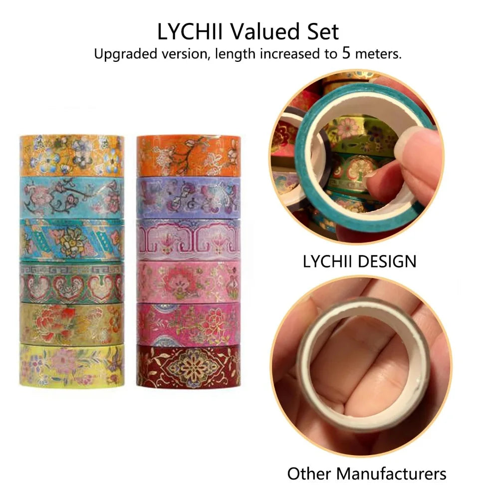 12 Rolls Vintage Washi Tape Set