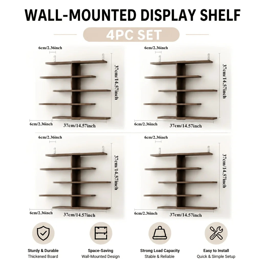 4-Piece Set of Floating Wall Racks