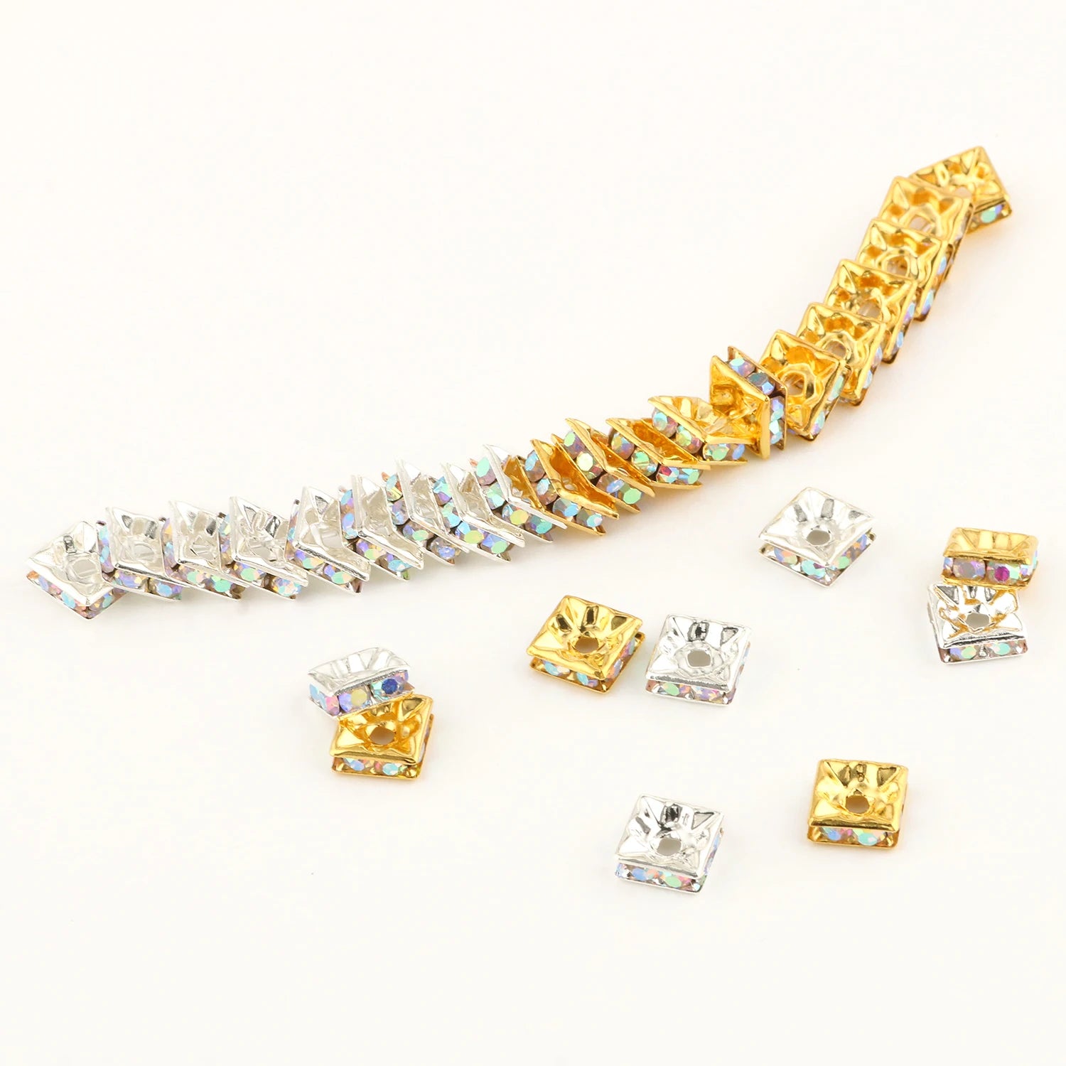 50pc/Lot 6mm 8mm 10mm AB Color  Rhinestone Ball Shape Loose Beads Metal Crystal Beads for Jewelry Making DIY Accessories