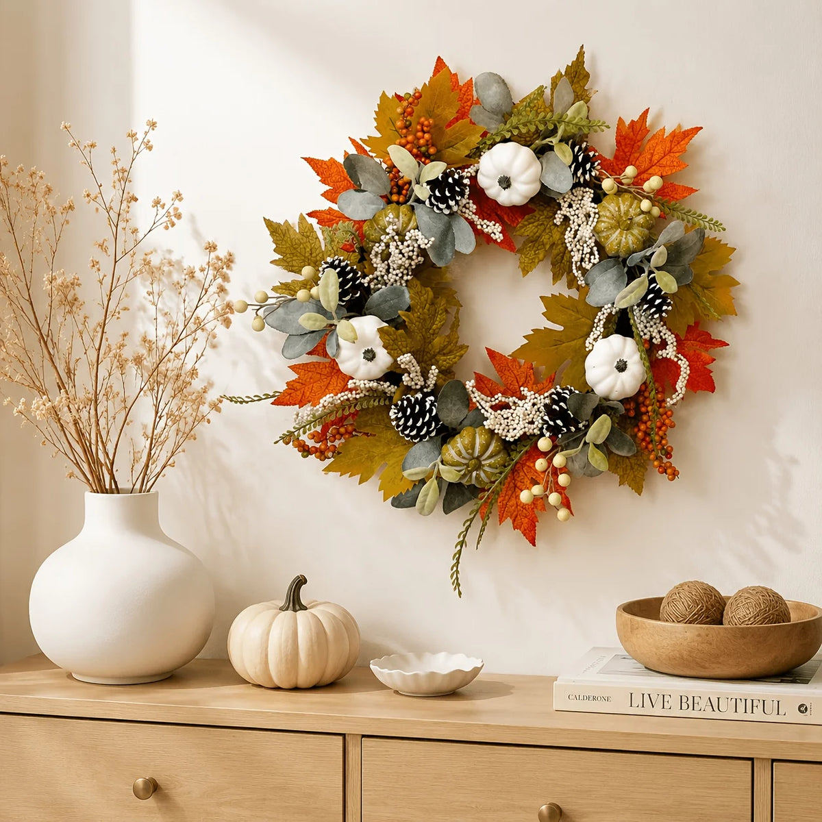 Fall Artificial Pumpkin Wreath