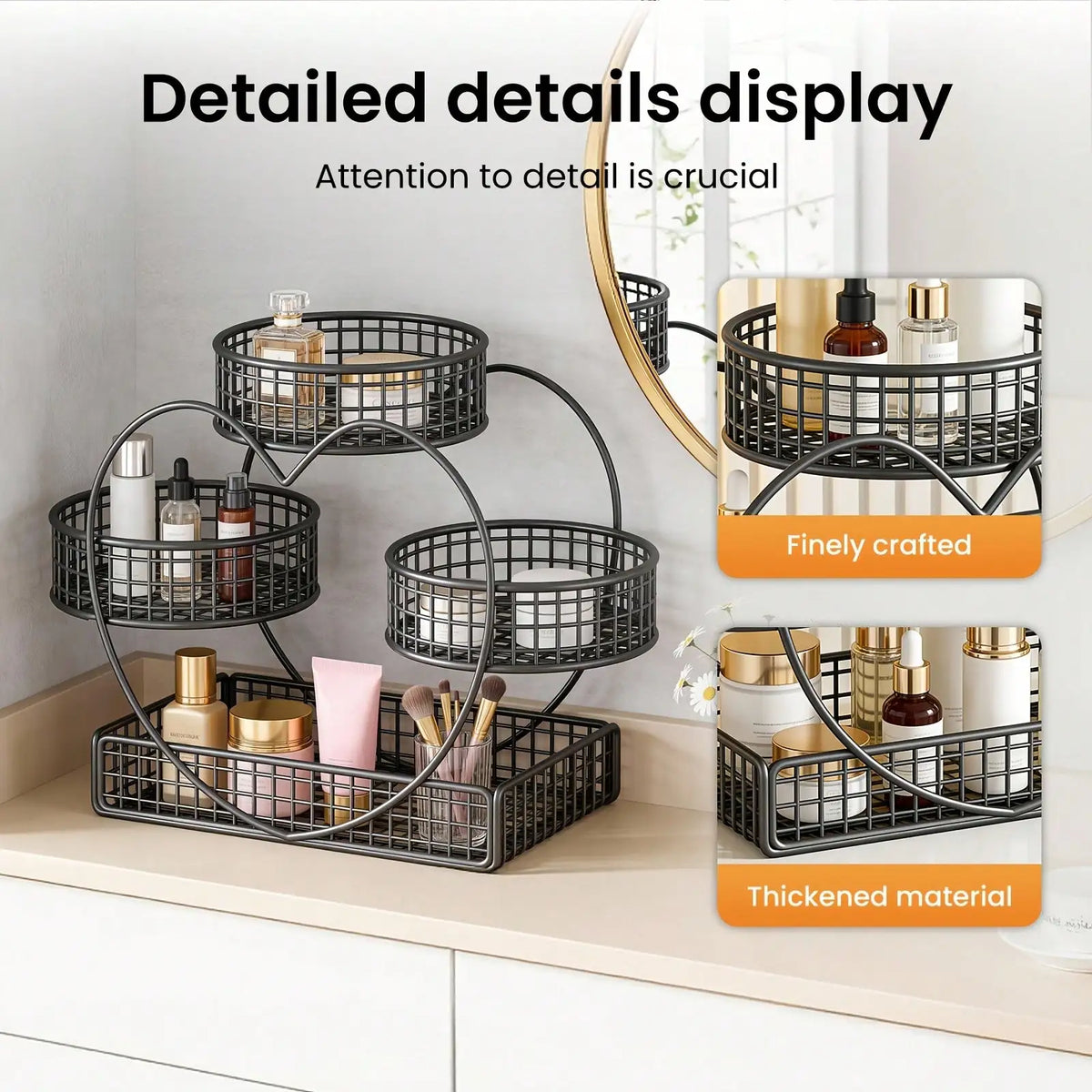 3 Tier Heart Shape Metal Makeup Organizer