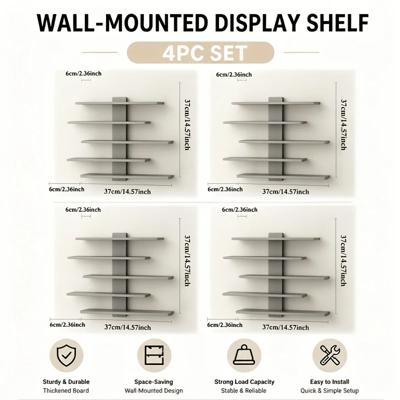 4-Piece Set of Floating Wall Racks