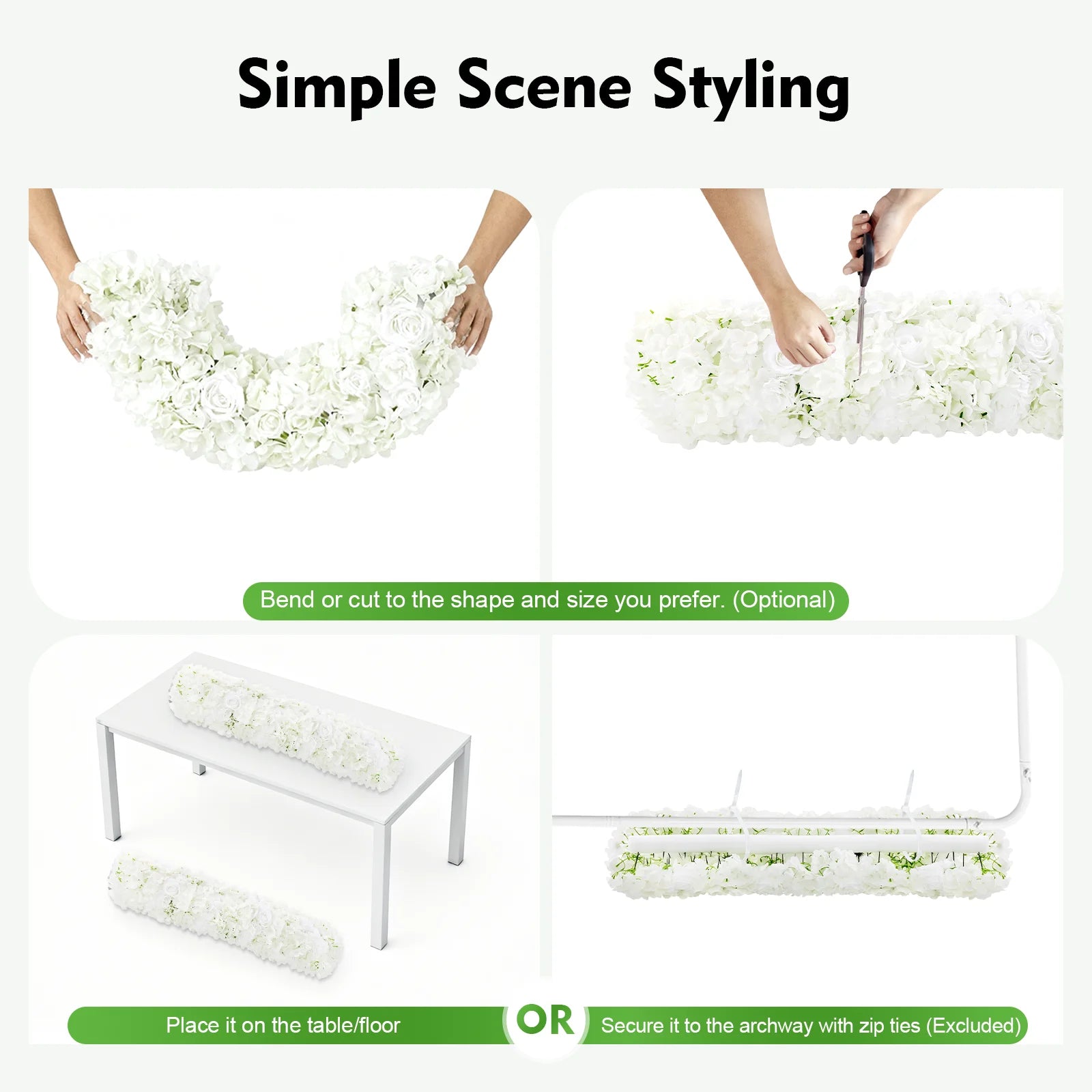 White Artificial Silk Flower Row