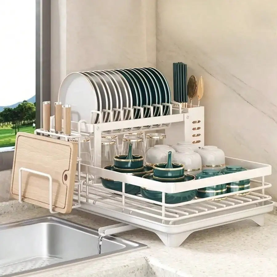 2 Tier Dish Drying Rack with Drainboard