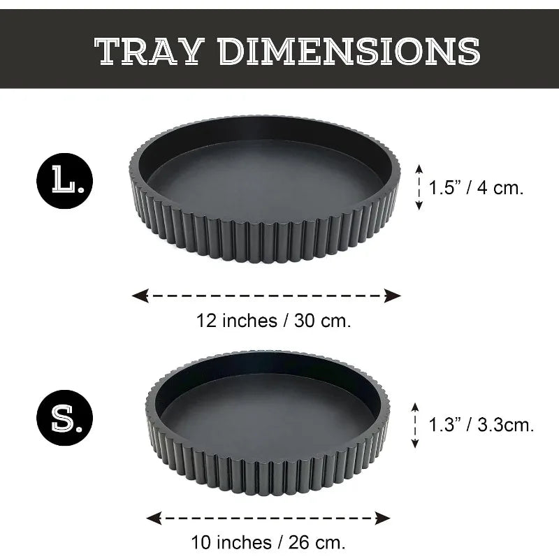 Black Fluted Edge Round Wooden Tray Set