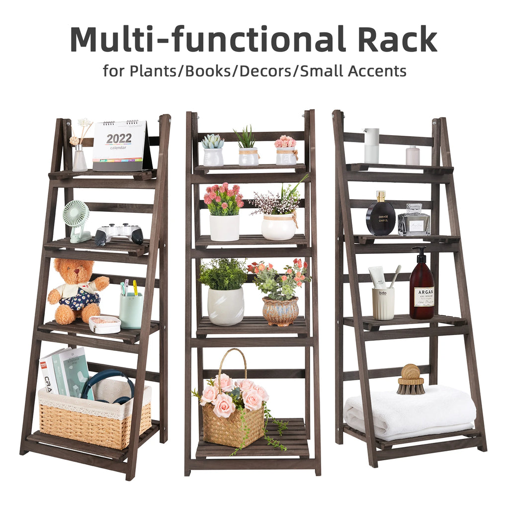 4 Tier Foldable Wooden Ladder Shelf